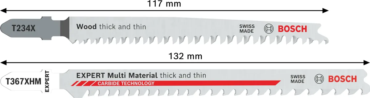 Bosch T234X ja T367XHM tikksae terad puidu ja mitmeotstarbeliste materjalide jaoks.